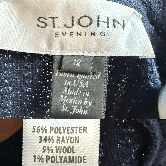 St John Evening knit navy blue embellished coat jacket Sz 12 - Picture 5 of 10